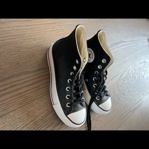 Women’s Leather Black Converse High Tops - Never Worn - Size 5.5